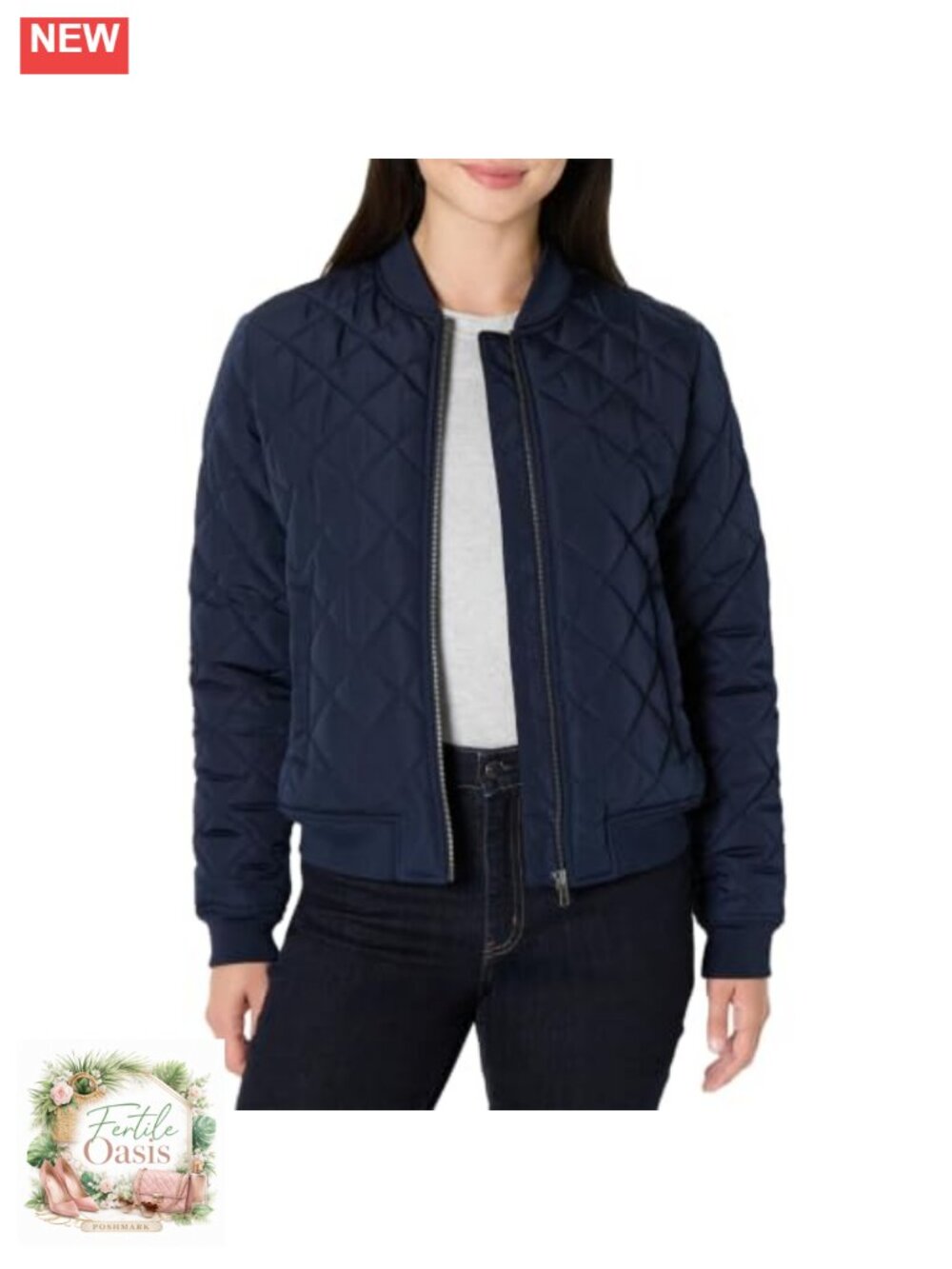 Quilted Bomber Jacket Mixed Media 100% Cobalt Recycled Poly High Pile Fleece